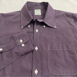 Brooks Brothers 1818 Milano Slim Fit Dress Shirt Purple Micro-Check Men’s Medium